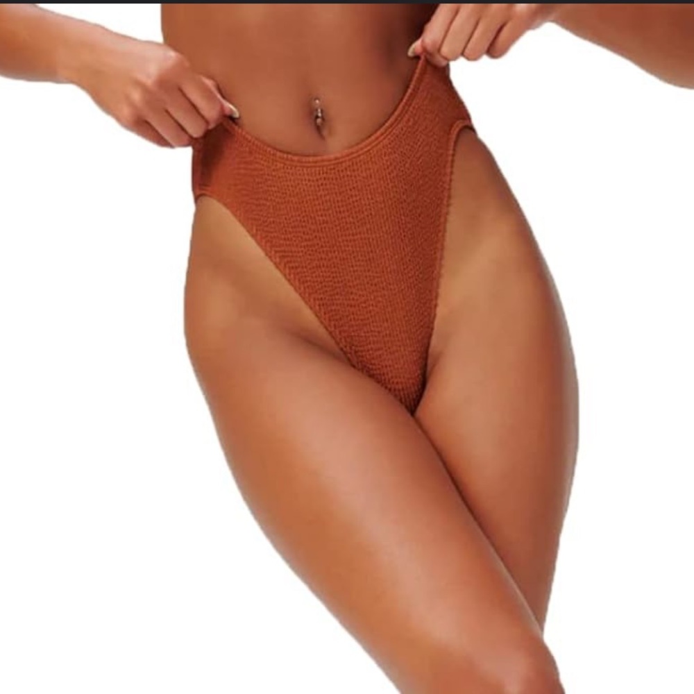 GOOD AMERICAN ALWAYS FITS GOOD WAIST CHEEKY BIKINI BOTTOM (00/0)(XS) CINNAMON